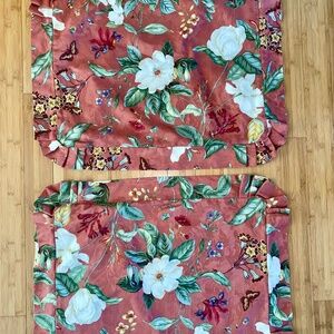 Waverly Garden Images 2 Pillow Shams Magnolias Dogwood Butterflies Colonial Red